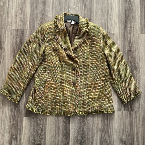 Yves & St. Claire Multicolor Tweed Fringe Hem Textured Blazer 18W - Picture 3 of 8